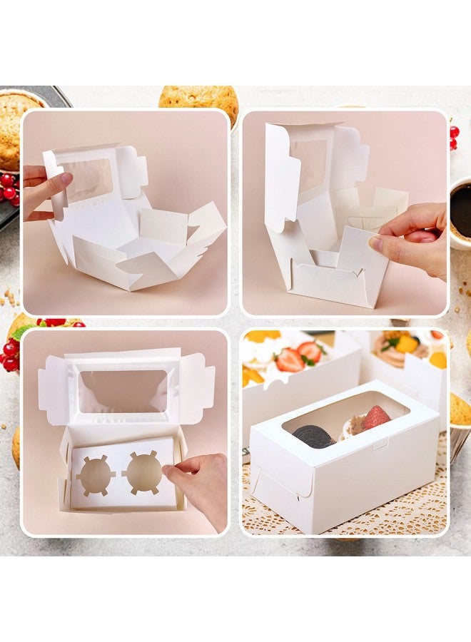 MUMULULU 10 Pcs White Paper Cupcake Boxes With 2 Cavity Cookie Gift Boxes With Clear Window 2 Treat Holder Cupcake Containers Bakery Cake Box For Birthday Party Bakery Supplies - Image 3