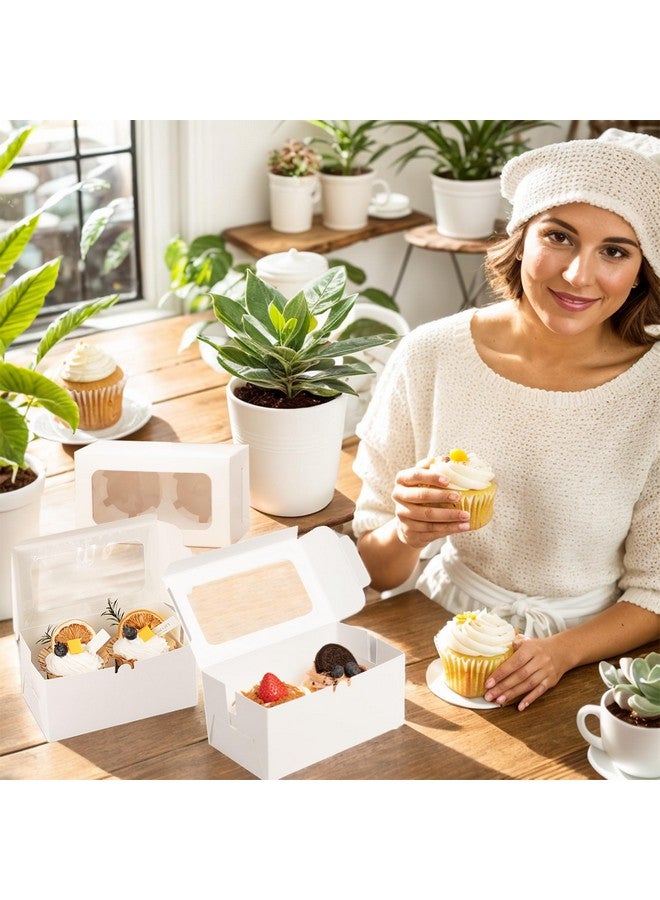 MUMULULU 10 Pcs White Paper Cupcake Boxes With 2 Cavity Cookie Gift Boxes With Clear Window 2 Treat Holder Cupcake Containers Bakery Cake Box For Birthday Party Bakery Supplies - Image 5