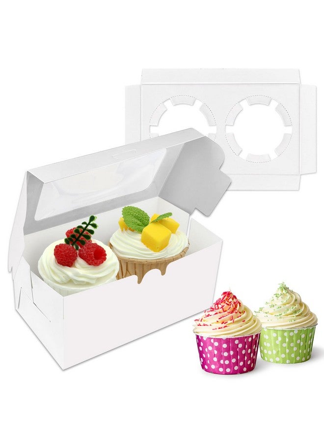 MUMULULU 10 Pcs White Paper Cupcake Boxes With 2 Cavity Cookie Gift Boxes With Clear Window 2 Treat Holder Cupcake Containers Bakery Cake Box For Birthday Party Bakery Supplies - Image 1