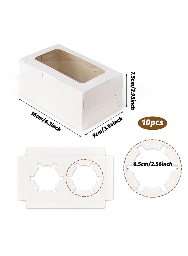 MUMULULU 10 Pcs White Paper Cupcake Boxes With 2 Cavity Cookie Gift Boxes With Clear Window 2 Treat Holder Cupcake Containers Bakery Cake Box For Birthday Party Bakery Supplies - Image 2