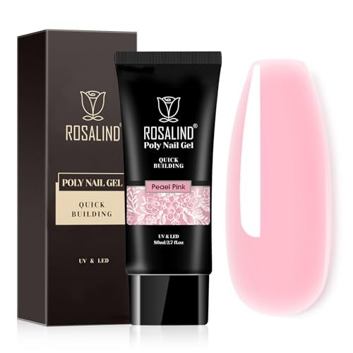 ROSALIND Pearl Pink Poly Extension Gel, 2.7 oz Pink Poly Nail Gel for Nail Art Decoration, builder Pinks Gel Nail Thickening Extension Easy to DIY Use at Home Need UV Lamp - Image 1