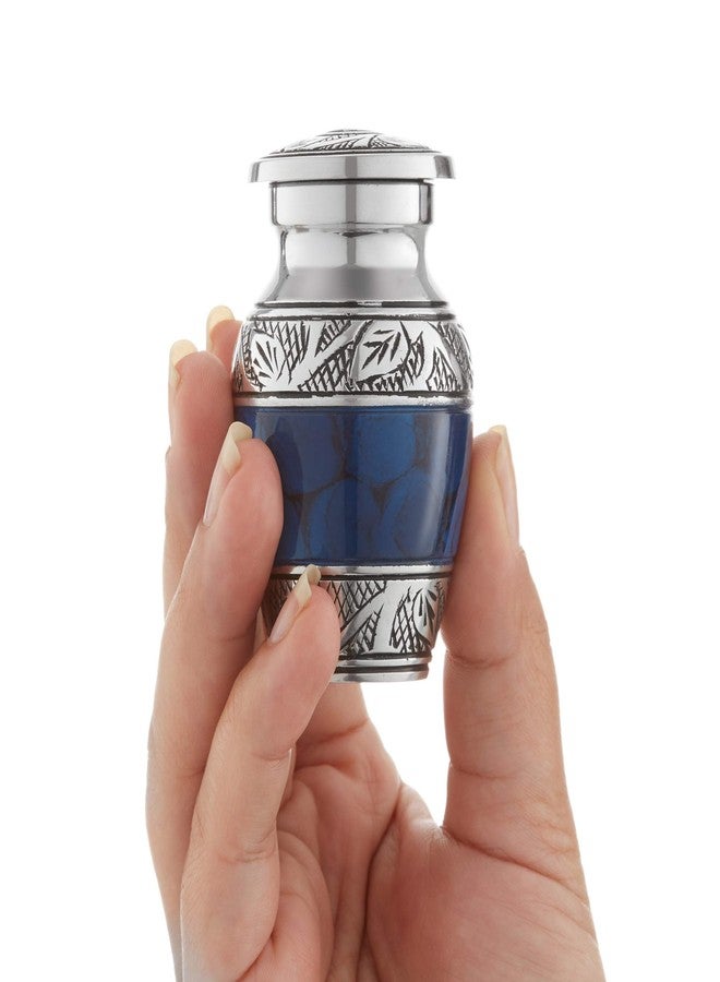 Reminded Small Cremation Urns for Human Ashes, Mini Keepsake Set of 6 Blue and Silver with Velvet Case - Image 3