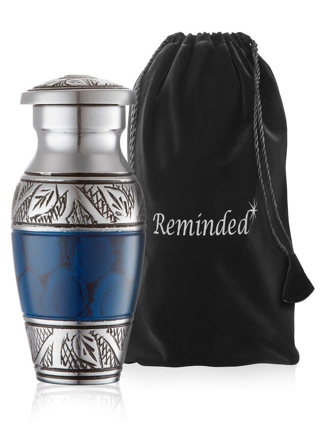 Reminded Small Cremation Urns for Human Ashes, Mini Keepsake Set of 6 Blue and Silver with Velvet Case - Image 5