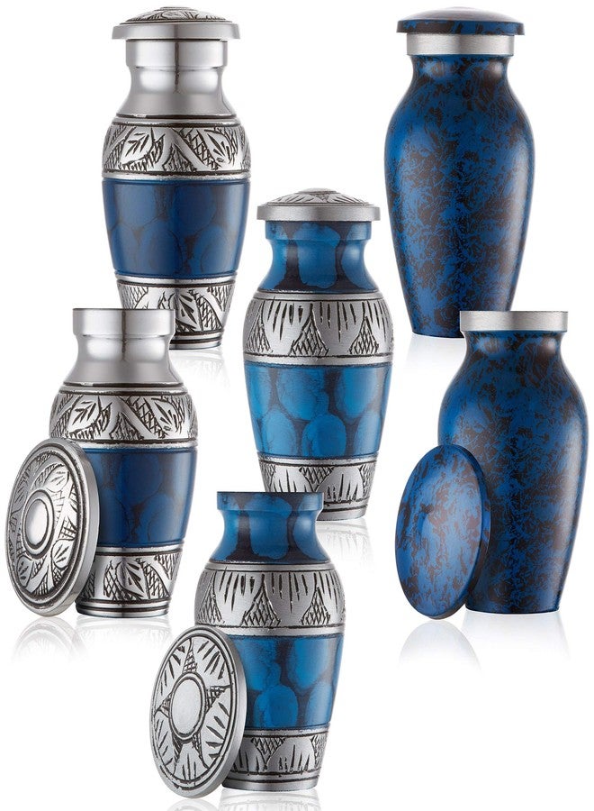 Reminded Small Cremation Urns for Human Ashes, Mini Keepsake Set of 6 Blue and Silver with Velvet Case - Image 2