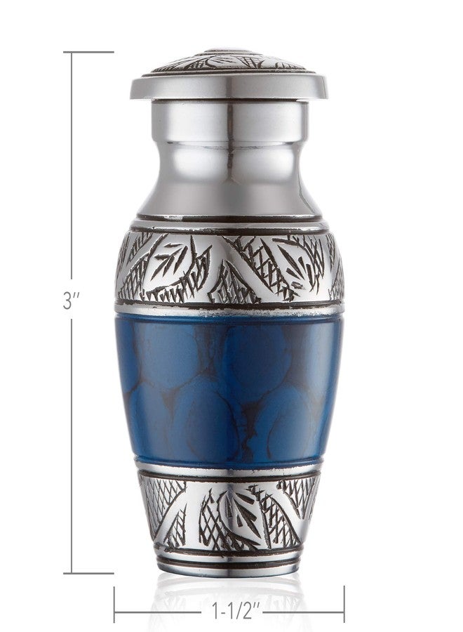 Reminded Small Cremation Urns for Human Ashes, Mini Keepsake Set of 6 Blue and Silver with Velvet Case - Image 4