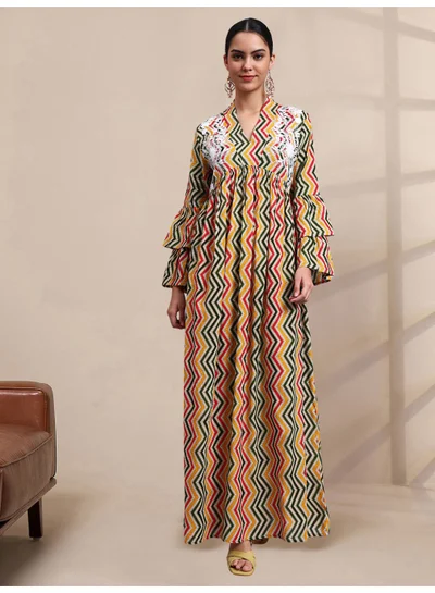 الايا جلابية نسائية مطرزة بطبعة قطنية