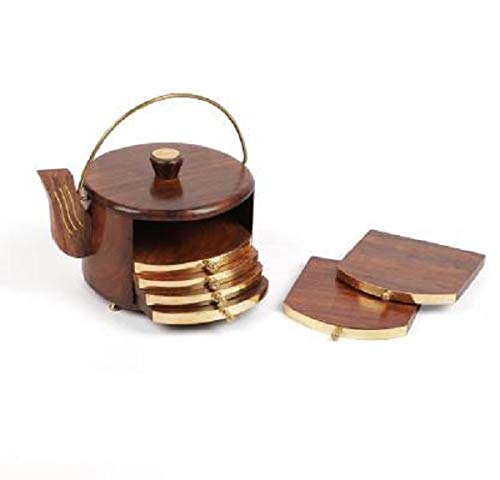 Craftland Wooden Antique Coaster for Kitchen/Dining Table/Office/Restaurant (Kettle Shape) - Image 4