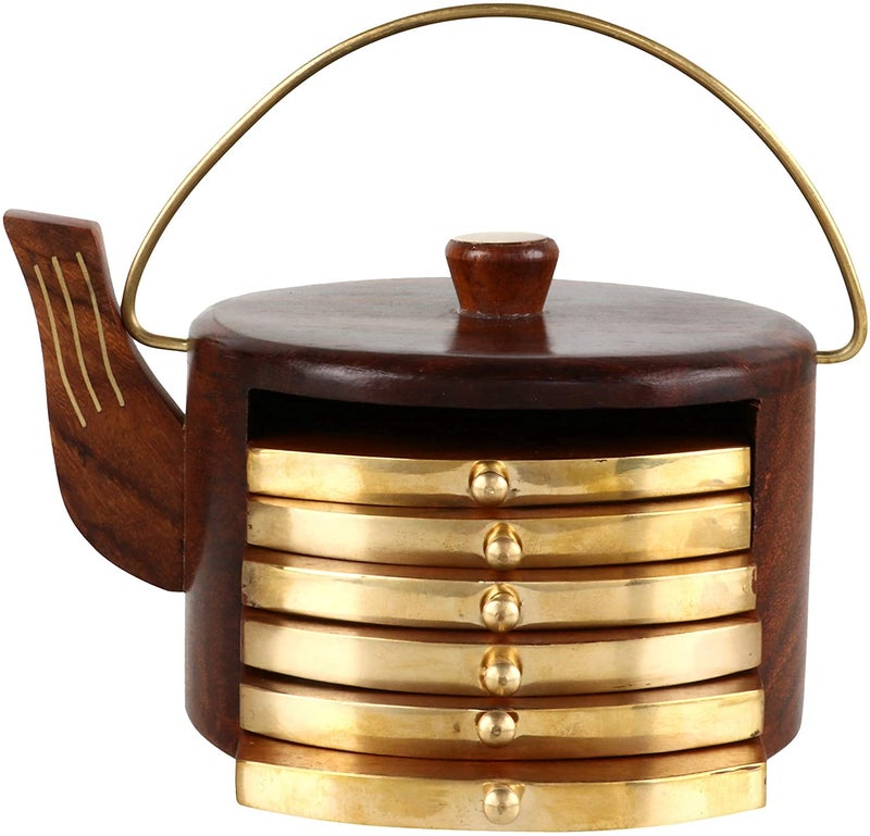 Craftland Wooden Antique Coaster for Kitchen/Dining Table/Office/Restaurant (Kettle Shape) - Image 1