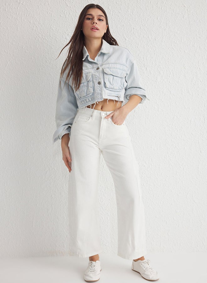 trendyol White Stitch Detail High Waist Barrel Baggy Jeans - Image 1