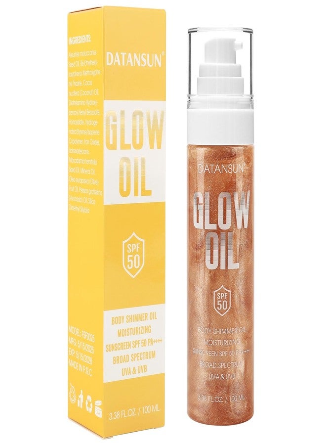 DATANSUN Sunscreen Body Glow Oil【SPF 50】【Lightweight】【Natural Ingredient】Broad Spectrum Shimmer Sunscreen For Face and Body, ROSE - Image 1