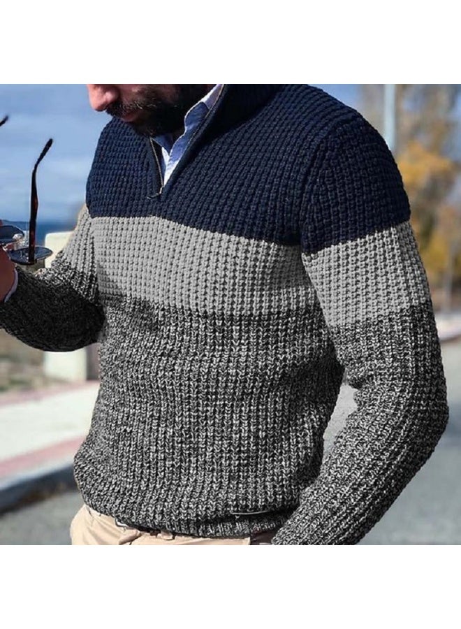 NIBEMINENT Men's Casual Sweater Autumn Winter Knitted Pullover Long Sleeve Half Zipper Pullover Stand Collar Knitwear Fashion Male Clothing - Image 1