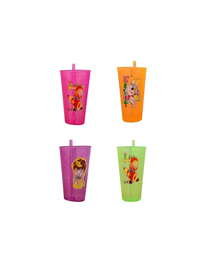 faas 4 Pcs BPA Free Fun Cartoon Printed Bright Color Straw Cup Sipper Glass for Toddler, Kids, Boys/Girls (Multicolor) - Image 1