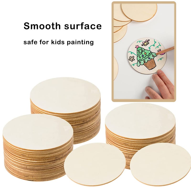 Phinicco 60 Pack 4 Inch Wood Circles for Crafts, Unfinished Wooden Rounds for Painting, Kids Crafts, Burning, Coasters - Image 2