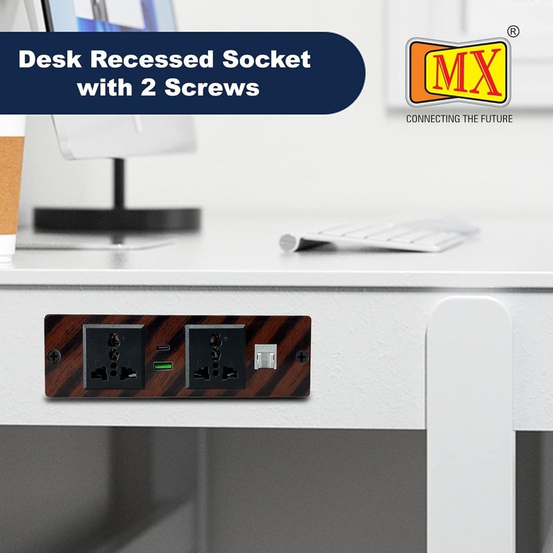MX MX Power Strip Desktop Socket Box with 2 Universal Socket RJ45CAT 6 Connector USB AC 1830W PD Connection Box for Conference Desk Office Home Hotel  - Image 2