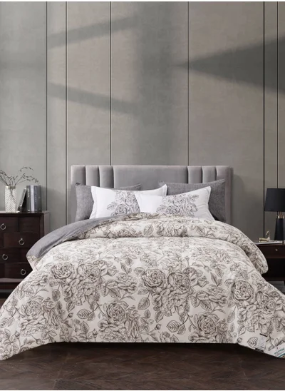 Donetella Printed Comforter Set 4-Pcs Single Size All Season Decorated Reversible Single Bed Comforter Set Fits (140 X 200 Cm)With Super-Soft Down Alterntaive Filing,Platinum