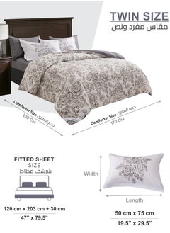 Donetella Printed Comforter Set 4-Pcs Single Size All Season Decorated Reversible Single Bed Comforter Set Fits (140 X 200 Cm)With Super-Soft Down Alterntaive Filing,Platinum  - Image 3