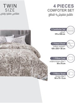 Donetella Printed Comforter Set 4-Pcs Single Size All Season Decorated Reversible Single Bed Comforter Set Fits (140 X 200 Cm)With Super-Soft Down Alterntaive Filing,Platinum  - Image 4