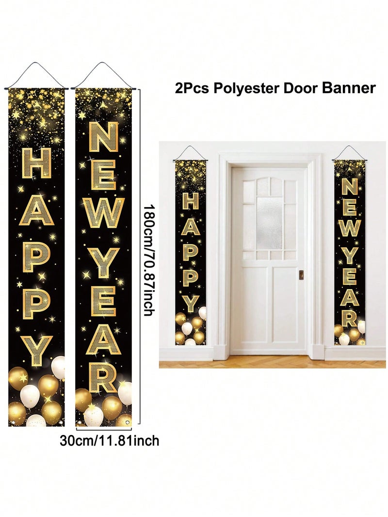 Happy New Year 2026 Door Banners – 2-Piece Polyester Hanging Decoration Black & Gold - New Year 2026 - Image 4