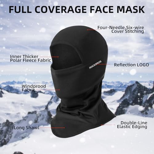 ROCKBROS Ski Mask Balaclava for Men Cold Weather Scarf Windproof Thermal Winter Neck Warmer Hood for Cycling Hiking Black - Image 4