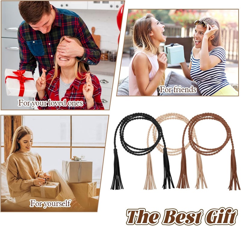 Women's Woven Rope Belt, Bohemian Tassel Tie Belt for Dress, Skirt, Jeans Decoration for Women and Girls (Black, Brown, Khaki) - Image 5