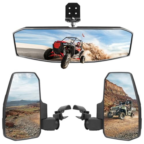 SHEJISI UTV Side Mirrors + Center Rearview Mirror Kit,Compatible with Polaris Ranger 1000 900 570(The Center Mirror is Only Suitable for Models with Drop-Down Mounting Holes,Not Compatible with Full-Door) - Image 1