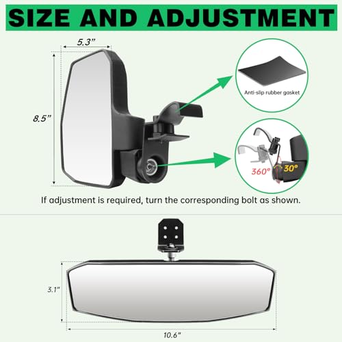 SHEJISI UTV Side Mirrors + Center Rearview Mirror Kit,Compatible with Polaris Ranger 1000 900 570(The Center Mirror is Only Suitable for Models with Drop-Down Mounting Holes,Not Compatible with Full-Door) - Image 2