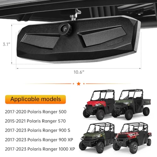 SHEJISI UTV Side Mirrors + Center Rearview Mirror Kit,Compatible with Polaris Ranger 1000 900 570(The Center Mirror is Only Suitable for Models with Drop-Down Mounting Holes,Not Compatible with Full-Door) - Image 5