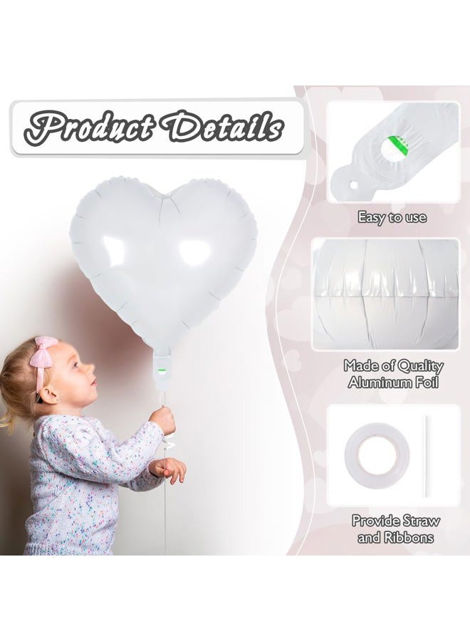 YOTHORN 50 Pcs Heart Balloons,10 Inch Heart Shape Foil Balloons Love Balloon Valentine Balloon for Birthday Party Wedding Engagement Party Baby Shower Valentine Day Decorations (White) - Image 5