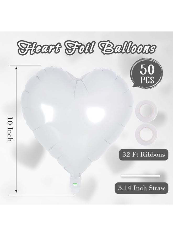 YOTHORN 50 Pcs Heart Balloons,10 Inch Heart Shape Foil Balloons Love Balloon Valentine Balloon for Birthday Party Wedding Engagement Party Baby Shower Valentine Day Decorations (White) - Image 2