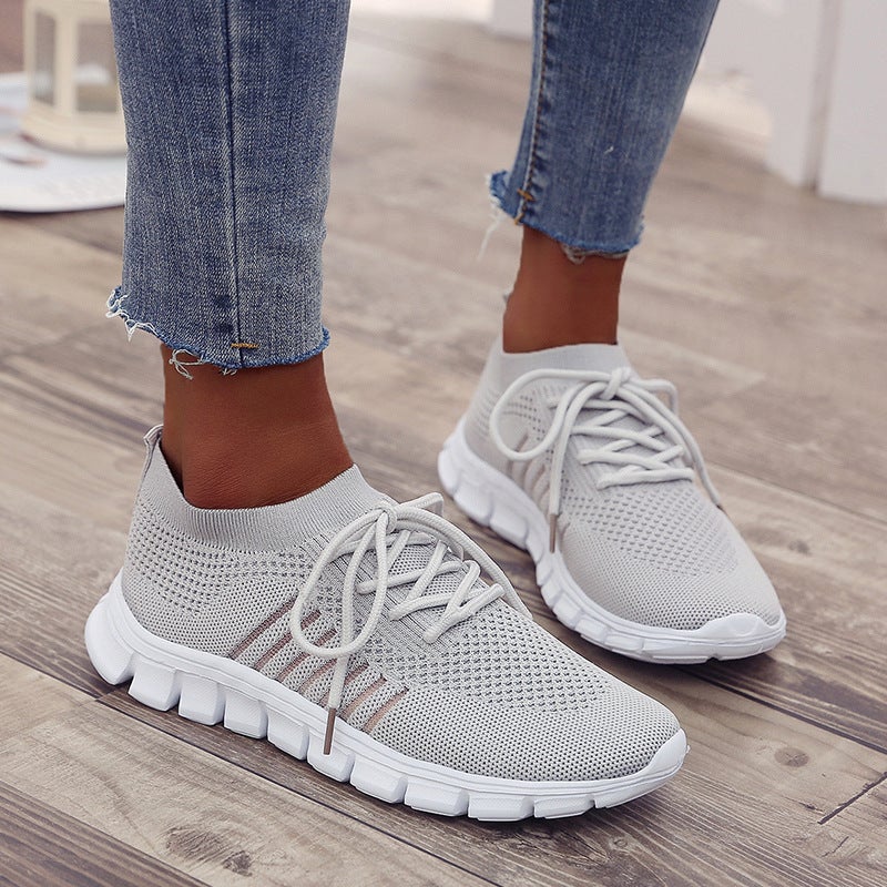 Women's Casual Slip-On Loafers, Breathable Knit Upper, Thick Sole - Image 1