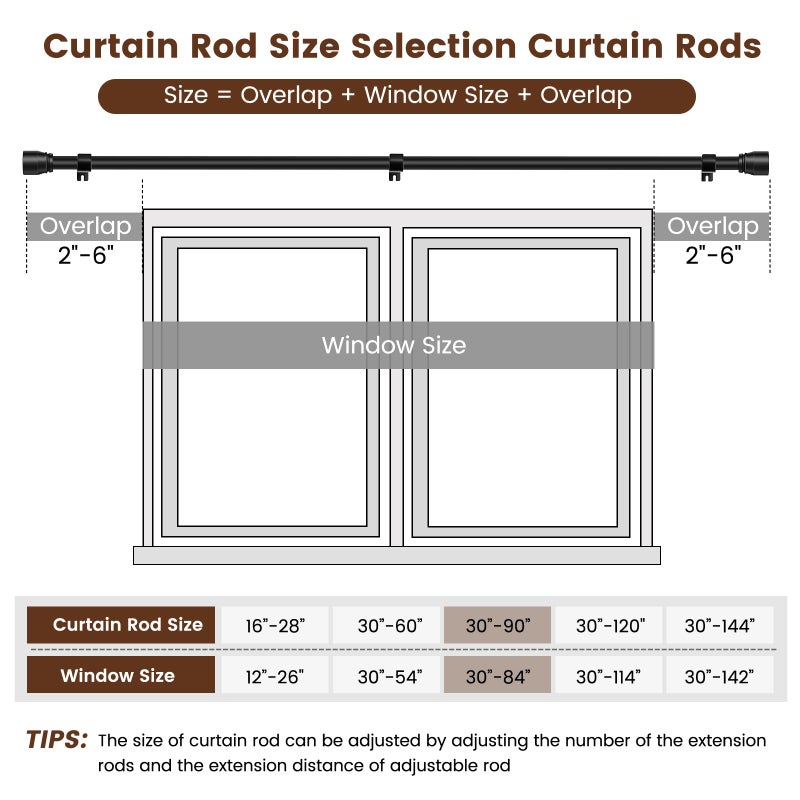 Hradecti 1â€ Diameter Matte Black Curtain Rods Itself is 30 to 90 inch, 1 Pack Fit 30-84 inch Windows with Heavy Duty Adjustable Rod 1 Inch Diameter Splicing Metal Extra Long Curtain Rod - Image 3