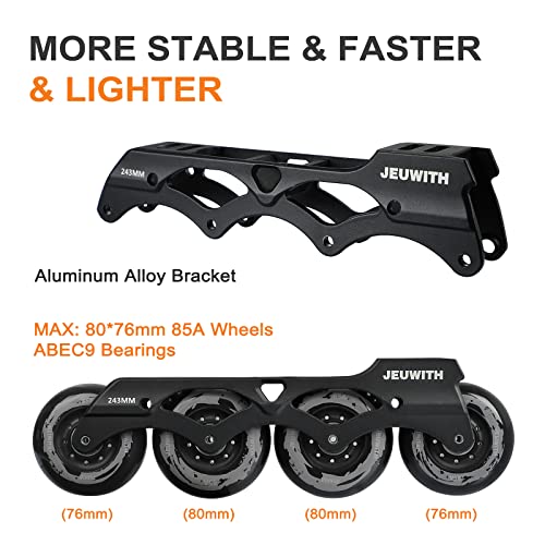 JEUWITH Inline Skates for Women Men, Outdoor Street Blades Roller Adult Male Female, Professional Fitness Roller Skates Blades for Unisex (Black) Men8.5-9/Women9.5-10/28cm - Image 3