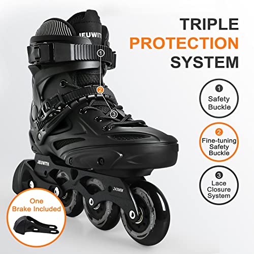 JEUWITH Inline Skates for Women Men, Outdoor Street Blades Roller Adult Male Female, Professional Fitness Roller Skates Blades for Unisex (Black) Men8.5-9/Women9.5-10/28cm - Image 2