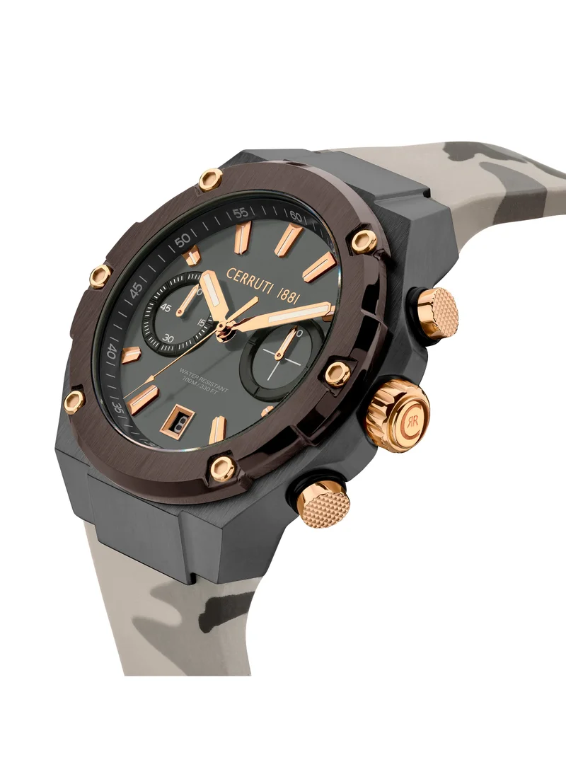 CERRUTI 1881 Lucardo Men's 40mm Chronograph Watch with Cool Grey Dial & Camo Rubber Strap
