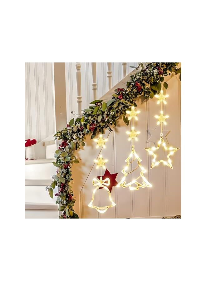 The Bros Christmas Decorations for Home, 3Pcs Christmas Window Lights Decorations, Warm White Lighted Tree Bell Star Shaped Sucker Lamp for Xmas Tree (Style 1) - Image 4