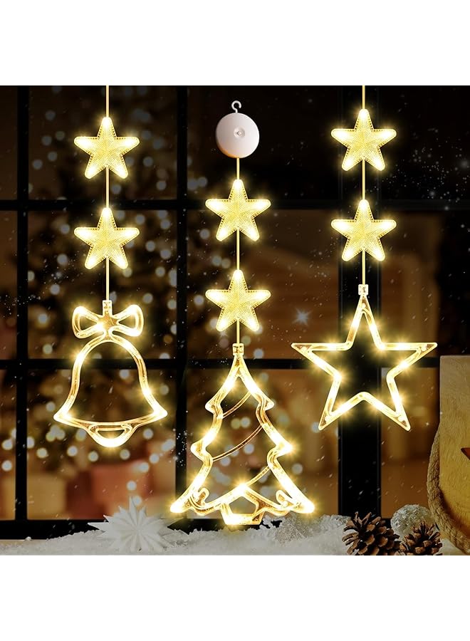 The Bros Christmas Decorations for Home, 3Pcs Christmas Window Lights Decorations, Warm White Lighted Tree Bell Star Shaped Sucker Lamp for Xmas Tree (Style 1) - Image 1