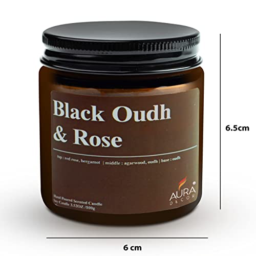 AURA DECOR AuraDecor Scented Jar Candle | Handpoured Soy Wax Candle with Long Lasting Burn Time | Premium Amber Jar Aromatherapy Candle | Ideal Gift for Home & Décor (Large, Black Oudh & Rose) - Image 4