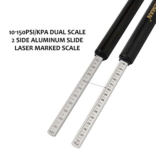 Measureman Heavy Duty Dual Head Truck Tire Gauge, Solid Brass Body, Black Painting, Aluminum Slide, with Hook, Range 10-150psi/kpa - Image 3