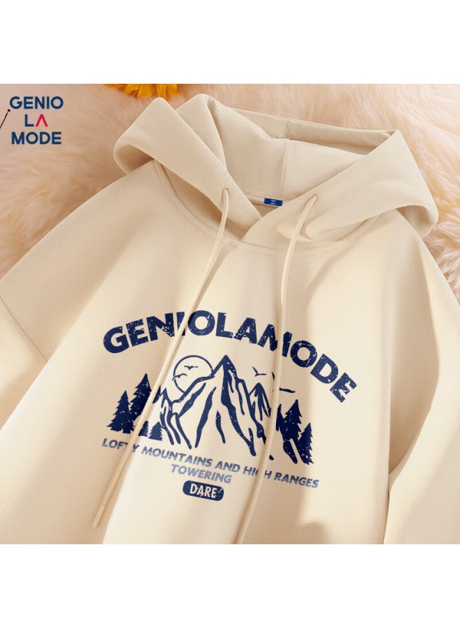 Geniolamode Men's Hooded Sweater Autumn Tide Brand Casual Loose Letter All-match Casual Logo Printed Clothing Light Beige L - Image 1