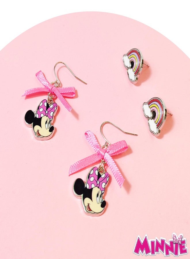 LUV HER Disney Earrings: 2 Minnie Mouse Hypoallergenic Earrings for Girls (1 Stud Earrings & 1 Fishhook Drop) with Charms One Size Fits All Girls Earring, Disney Accessories fo Ages 4+ - Image 3