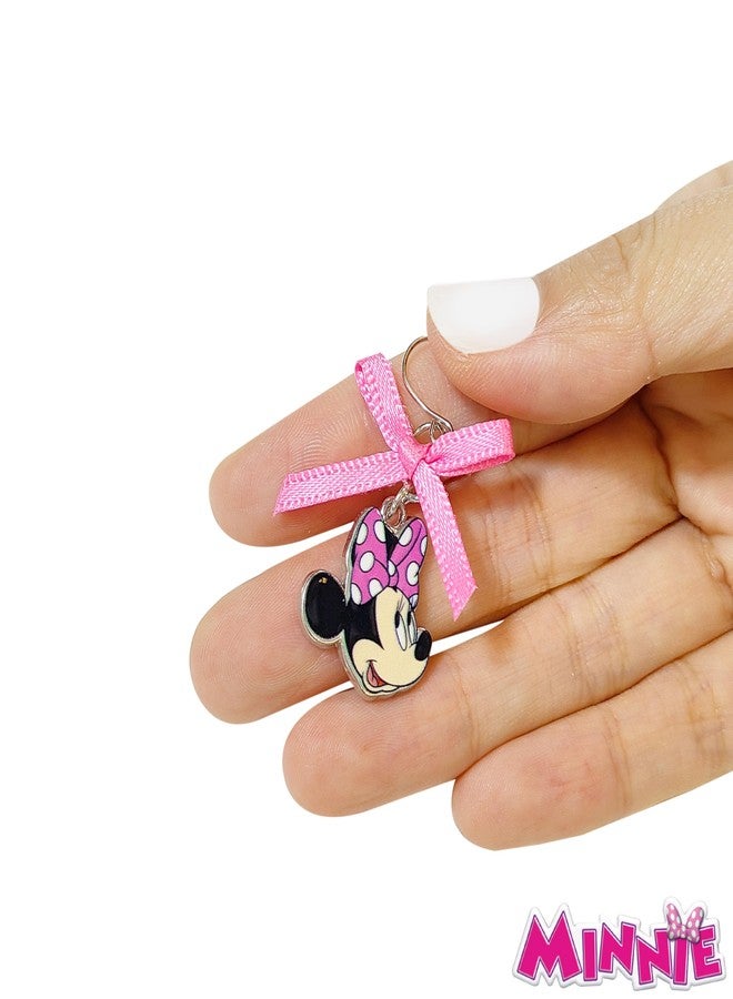 LUV HER Disney Earrings: 2 Minnie Mouse Hypoallergenic Earrings for Girls (1 Stud Earrings & 1 Fishhook Drop) with Charms One Size Fits All Girls Earring, Disney Accessories fo Ages 4+ - Image 2