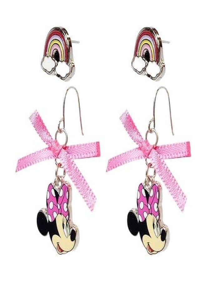 LUV HER Disney Earrings: 2 Minnie Mouse Hypoallergenic Earrings for Girls (1 Stud Earrings & 1 Fishhook Drop) with Charms One Size Fits All Girls Earring, Disney Accessories fo Ages 4+ - Image 1