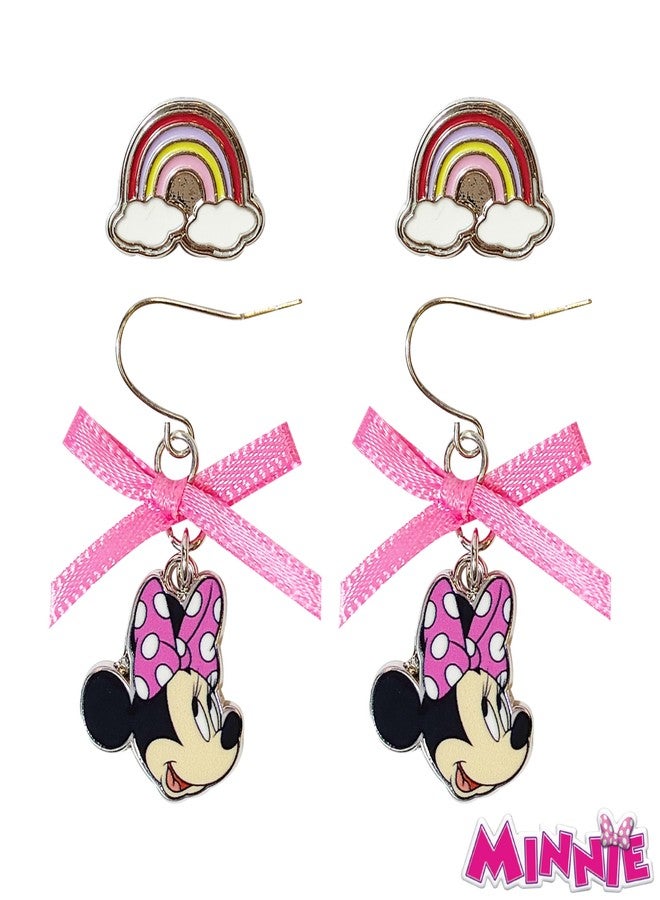 LUV HER Disney Earrings: 2 Minnie Mouse Hypoallergenic Earrings for Girls (1 Stud Earrings & 1 Fishhook Drop) with Charms One Size Fits All Girls Earring, Disney Accessories fo Ages 4+ - Image 4