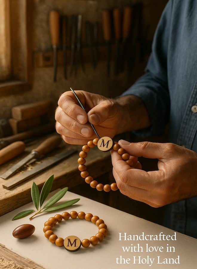 SANAD Bracelet with Letter M - Handmade Olive Wood Initial Bracelet - Natural Adjustable Gift from the Holy Land - Image 5