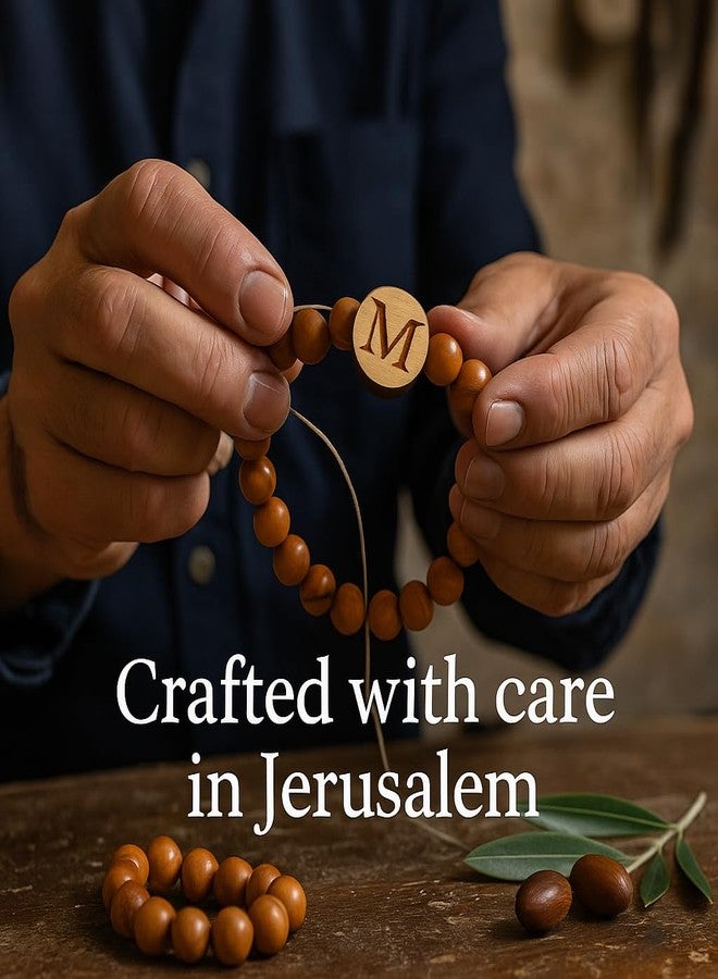 SANAD Bracelet with Letter M - Handmade Olive Wood Initial Bracelet - Natural Adjustable Gift from the Holy Land - Image 2