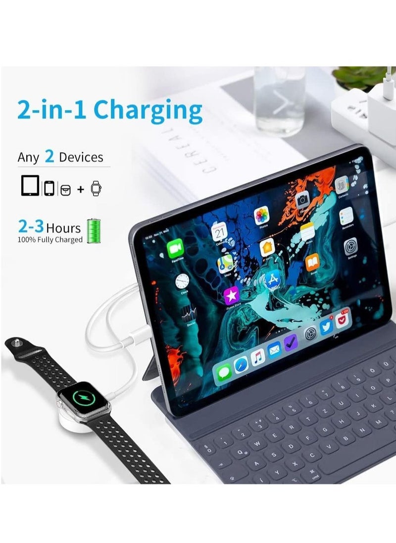 Captaintech Type C 2-in-1 Fast Charging for iPhoneu0026Watch(1.8m)White，Premium Charger Cable，Smart Watch Magnetic Cable For Watch Series 9 8 7 6 5 4 3 2 1 SE1 SE2 u0026 iPhone 14/13/12/11  - Image 4