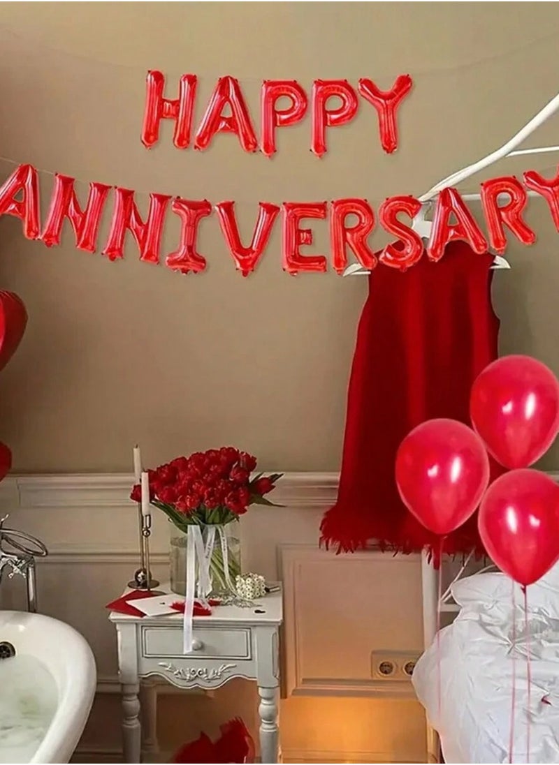 Anniversary Celebration Balloons – A Set of 41 Pieces Including Heart-Shaped Balloons, Red Latex Balloons, and "Happy Anniversary" Letter Balloons to Add a Special and Unique Touch to Your Party.