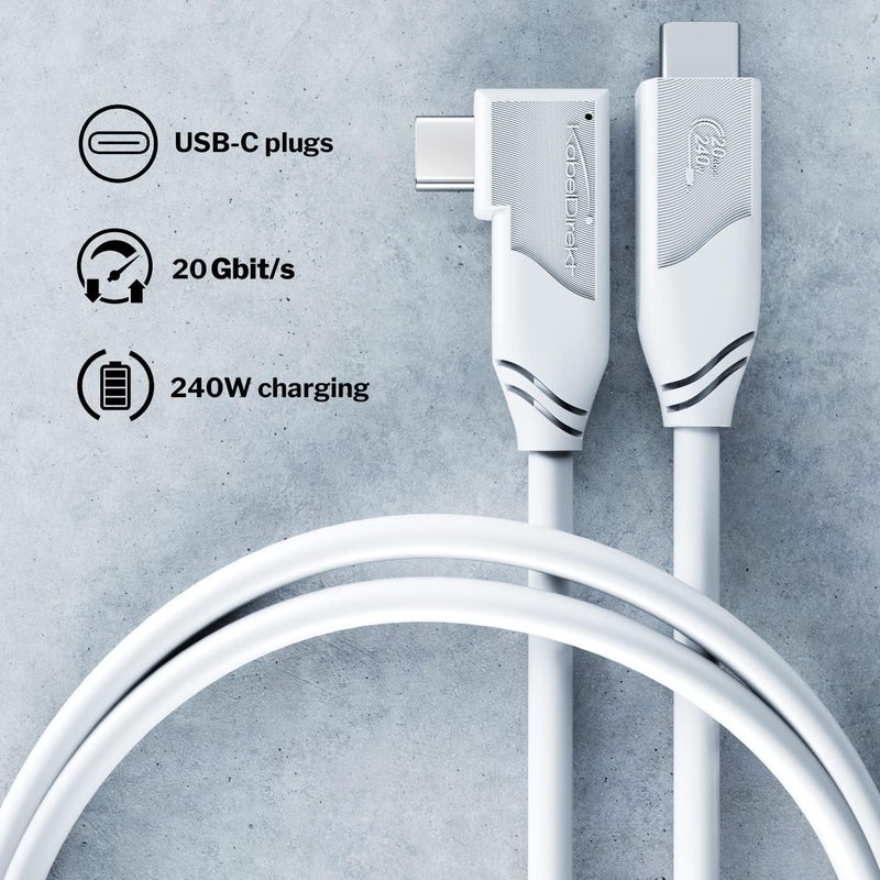 KabelDirekt – Angled USB-C Cable All-purpose, USB 3.2 Gen 2x2 – 1m (transfers data/4K video at 20Gbps, PD3.1 for 240W charging, functions as data/charging/monitor cable, white) - Image 2