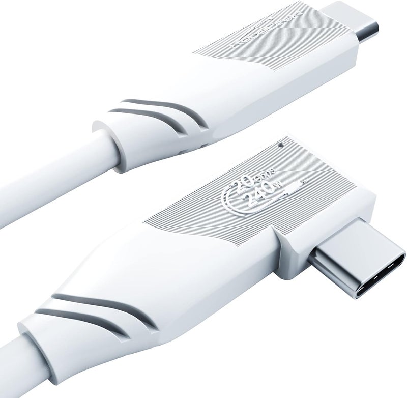 KabelDirekt – Angled USB-C Cable All-purpose, USB 3.2 Gen 2x2 – 1m (transfers data/4K video at 20Gbps, PD3.1 for 240W charging, functions as data/charging/monitor cable, white) - Image 1