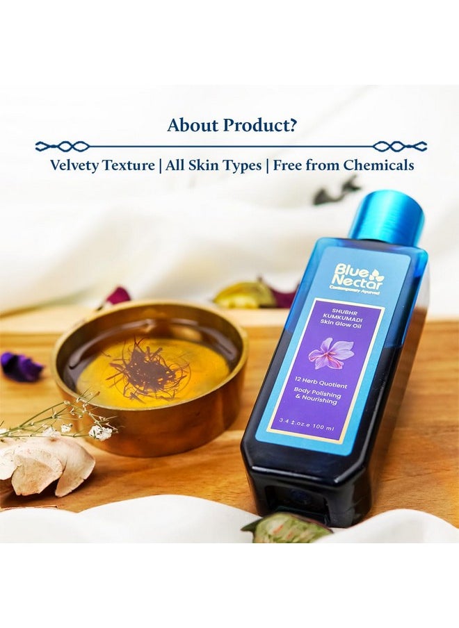 Blue Nectar Kumkumadi Body Oil For Glowing Skin | Moisturizing Body Oil For Dry Skin With Relaxing Aroma | Plant Based Body Oil For Women & Men (12Herbs, 100Ml)  - Image 4
